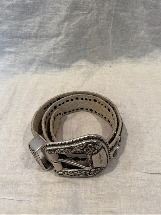  Silver-Embellished Floral Western Belt - Light Beige size 70 main image 5